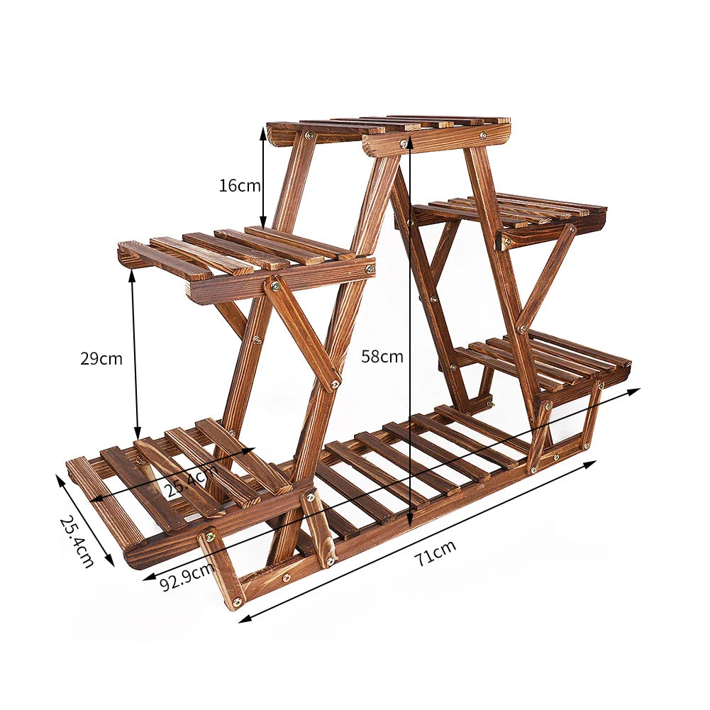 Carbonized Triangle 6 Tiered Corner Wood Plant Stand  Indoor Outdoor