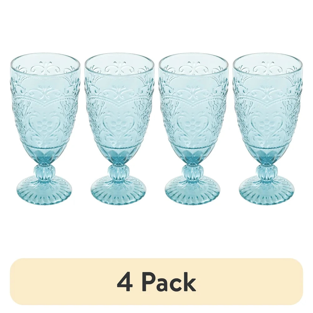 Amelia Teal Goblet Set of 4 Vintage Inspired Glasses Elegant Drinkware