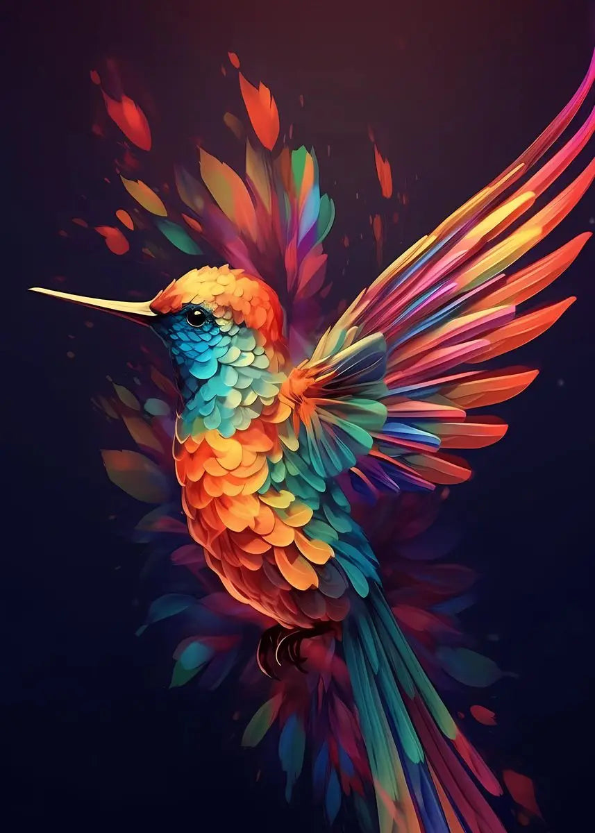 Watercolor Hummingbird Flower Wall Art