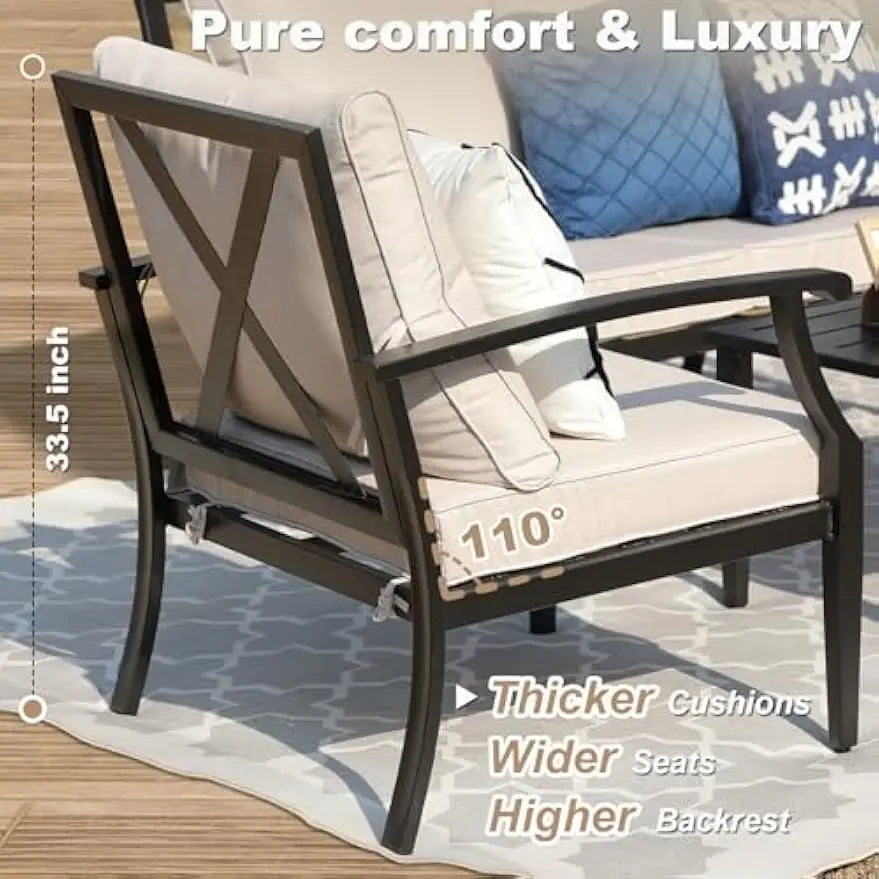 4-Piece Patio Furniture Set, Wider Outdoor Metal Seating Sofa with High Back & Loveseat, Coffee Table