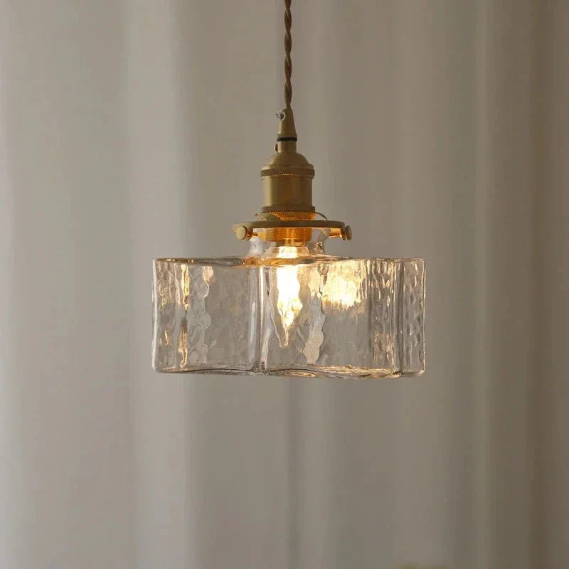 Japanese Retro Glass Pendant Light Yellow Copper Bedroom Chandelier Lightingt