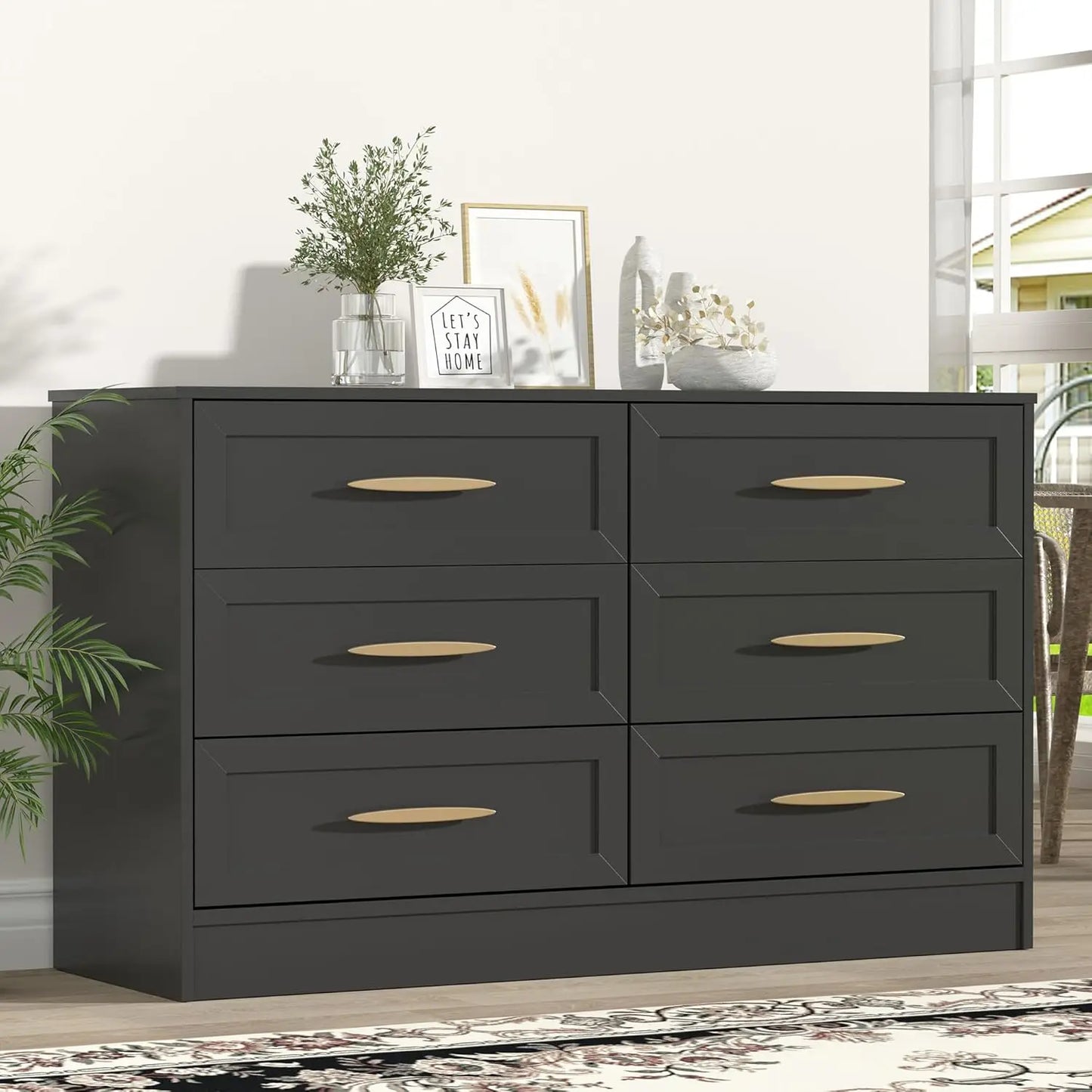 6 Drawer Dresser White and Gold, Tall Dresser Storage Solution for Entryway and Hallway