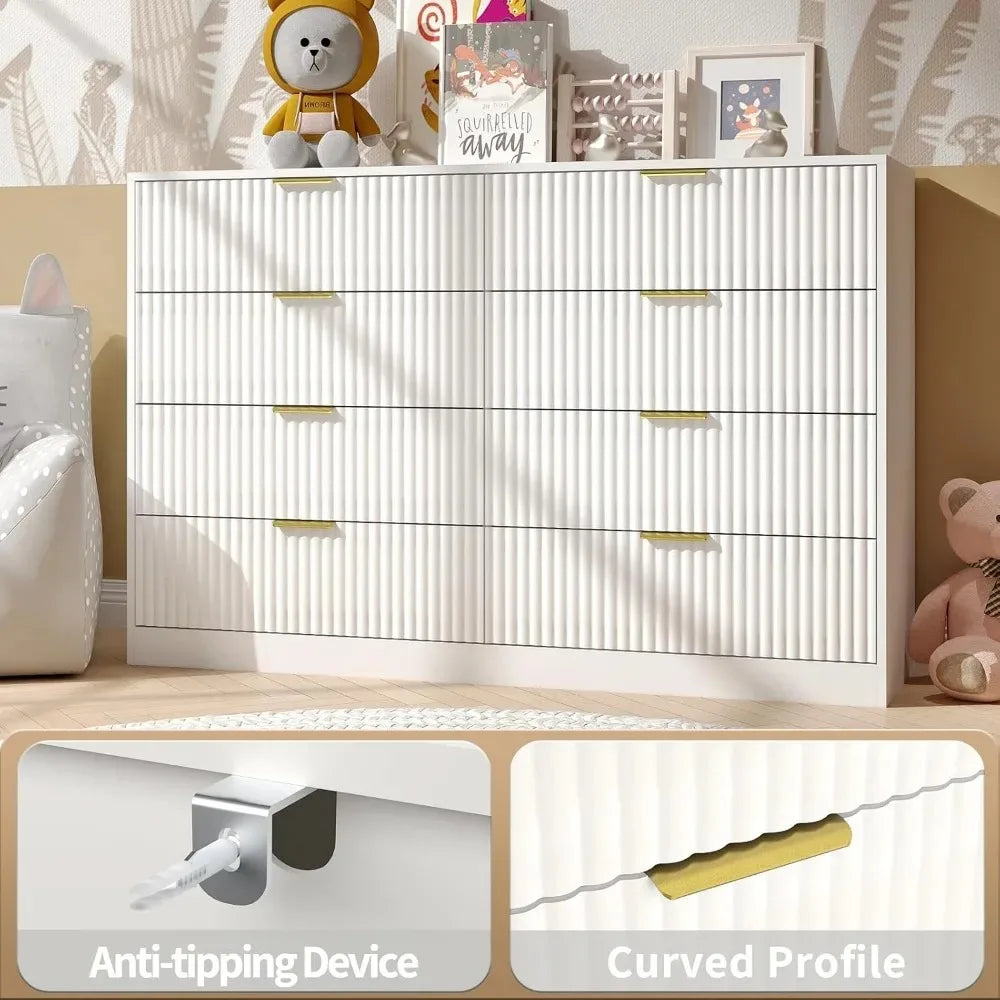 Fluted Dresser for Bedroom with 8 Drawer, 55”  Double Drawer Dresser