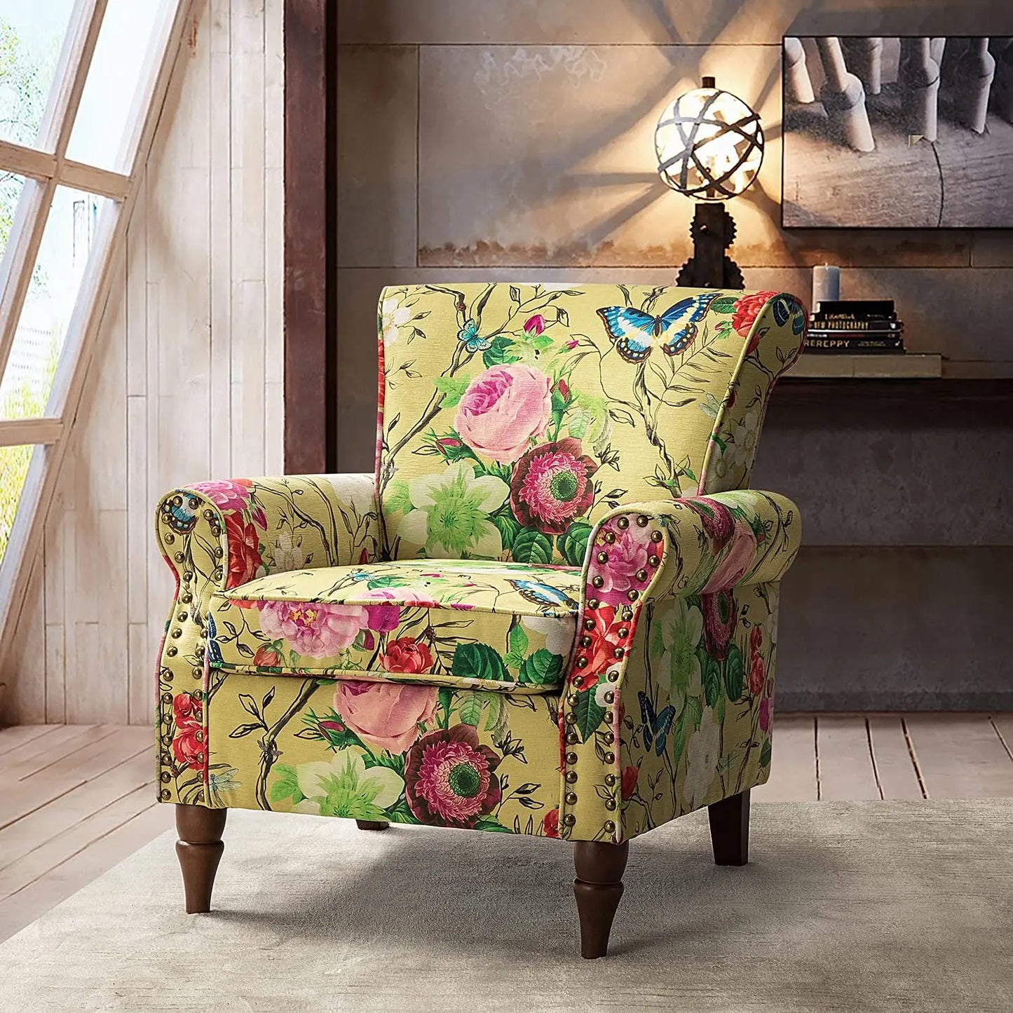 Modern Wingback Accent Chair with Wood Legs & Removable Cushion, Comfy Upholstered Armchair , Different Fabrics