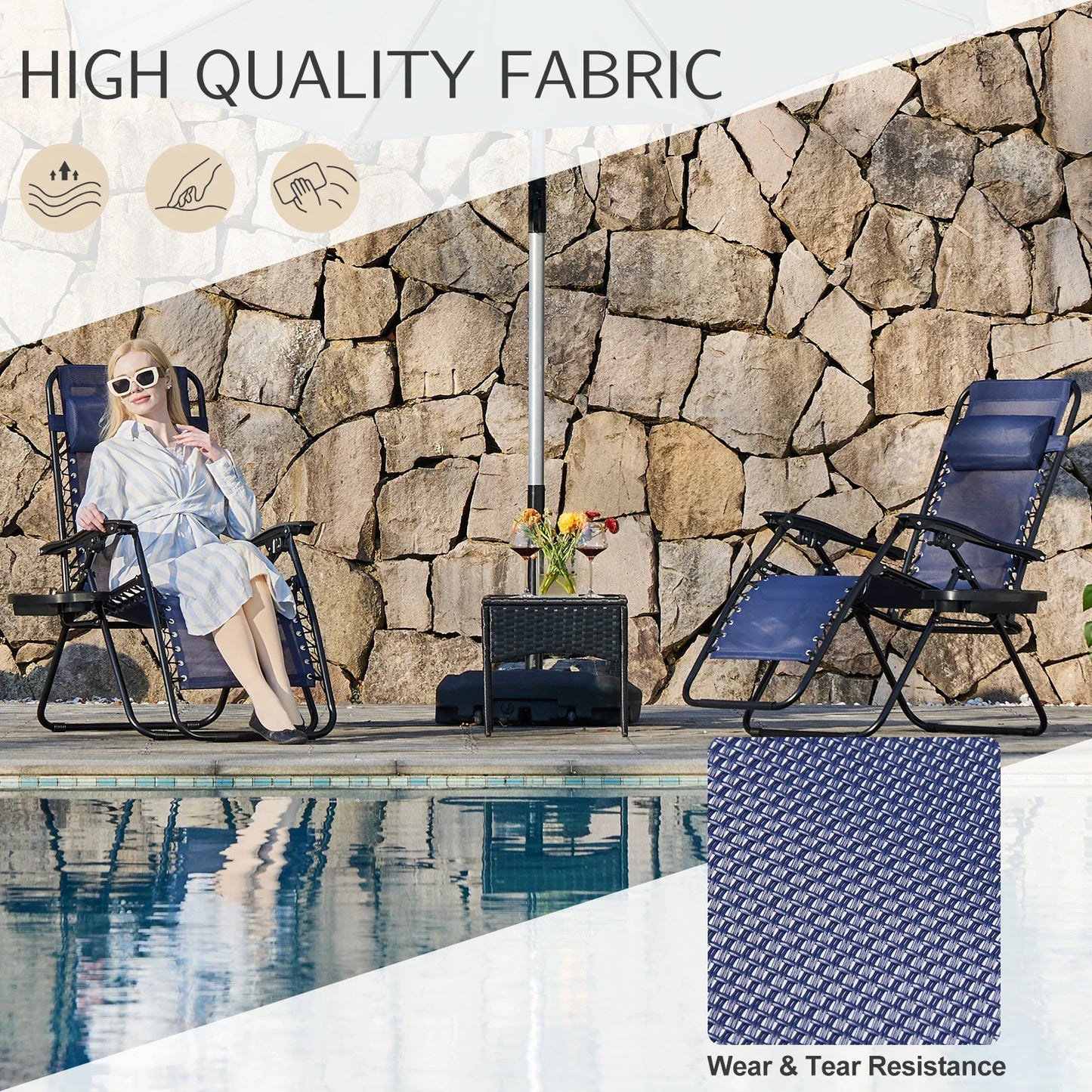 JHK Zero Gravity Set of 2 Portable Recliner  Outdoor Garden Lounge Chair with Cup Holder
