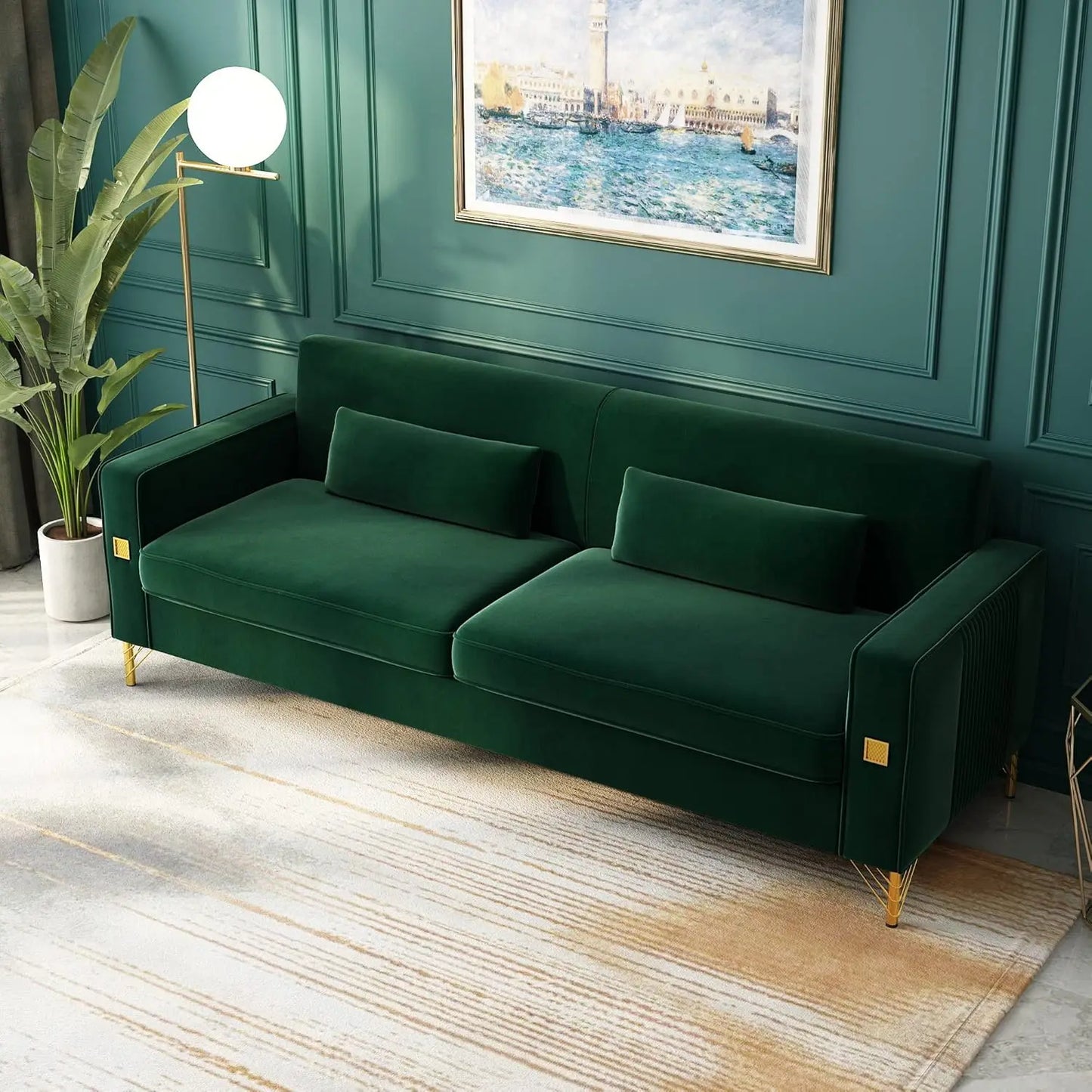 85.63" Velvet Sofa,Modern Loveseat Couch with Pillows Set of 2 for Living Room,Bedroom  6 different colors
