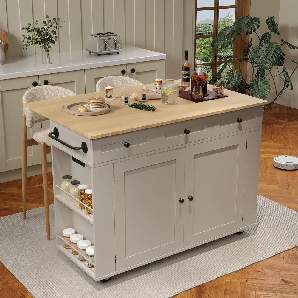 Kitchen Island Cart with 47.2" Wood Top, Island Table for Kitchen with Storage Cabinet