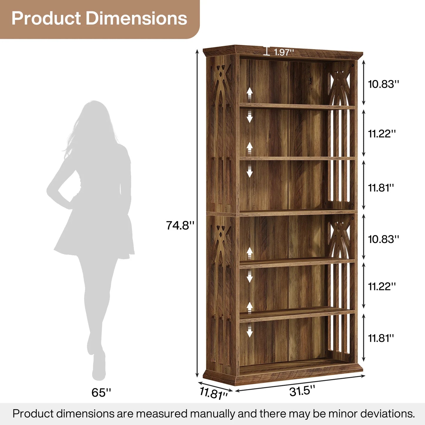 Tribesigns 6-Tier Bookshelf, 75-Inch Tall Bookcase,  Freestanding Display Shelves,