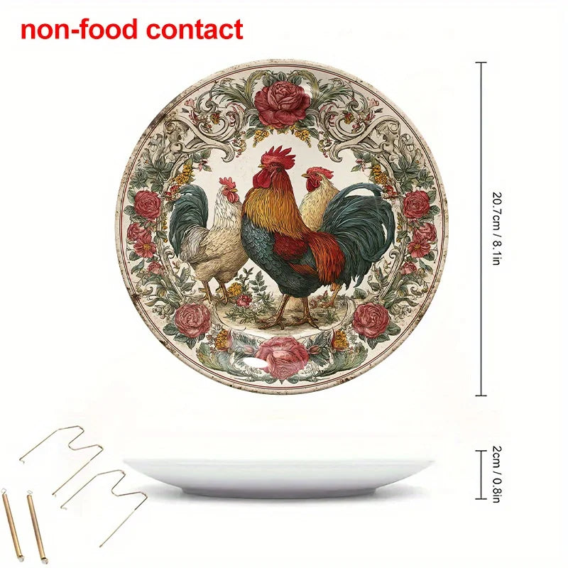 1pc Vintage Farmhouse Rooster and Floral Wall Dish -