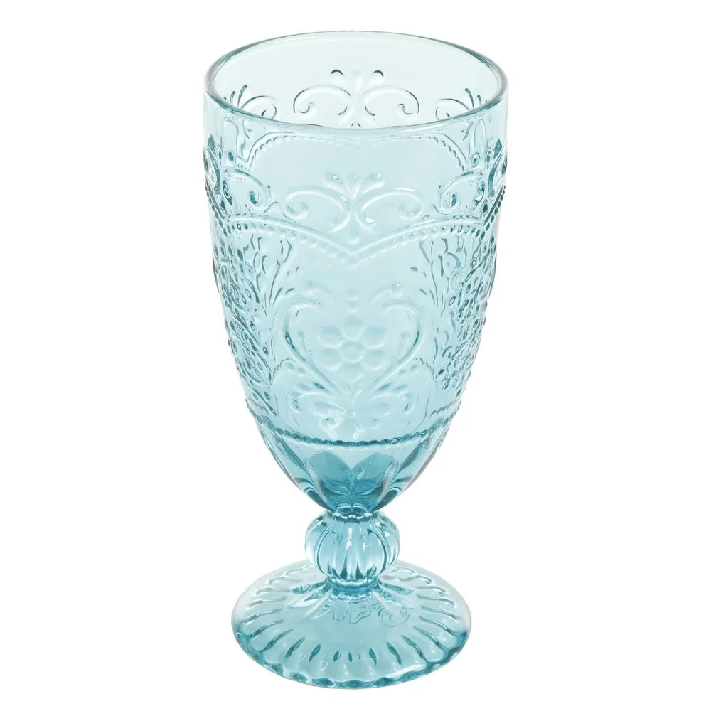 Amelia Teal Goblet Set of 4 Vintage Inspired Glasses Elegant Drinkware