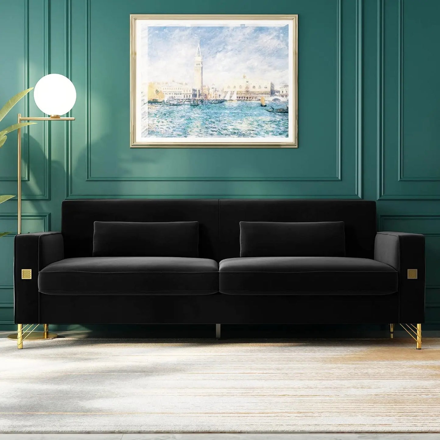 85.63" Velvet Sofa,Modern Loveseat Couch with Pillows Set of 2 for Living Room,Bedroom  6 different colors