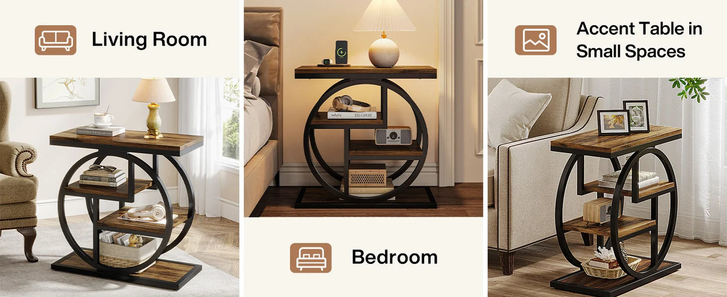 Tribesigns End Table, Narrow End Table with 3 Storage Shelves,