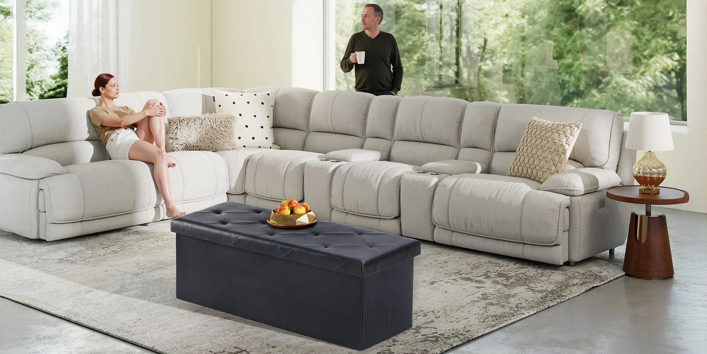 JHK 43 Inches Leather Folding Ottoman Storage Footstool For Living Room