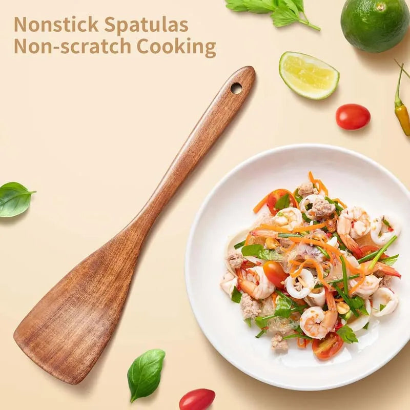 Wood Kitchenware Cooking Set Household Spatula Spoon Set Salad Spoon Fork Stirring Spoon With storage bucket
