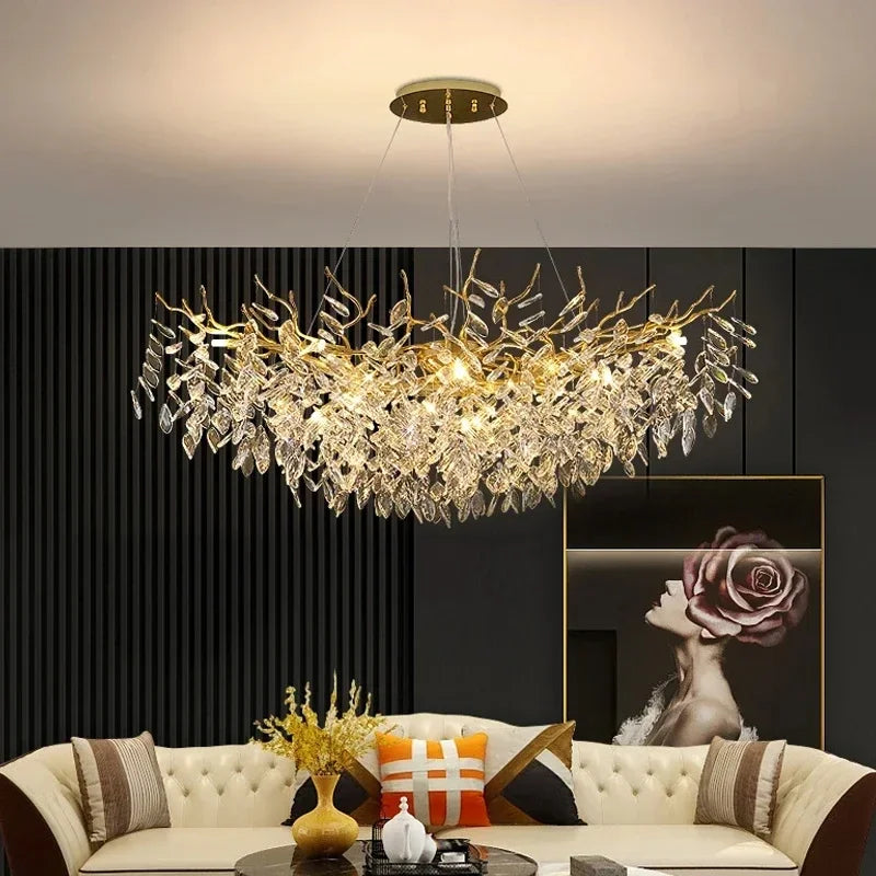 2025 Luxury Gold Crystal LED Chandeliers Living Dining  Lustre Ceiling Pendant Lamps I