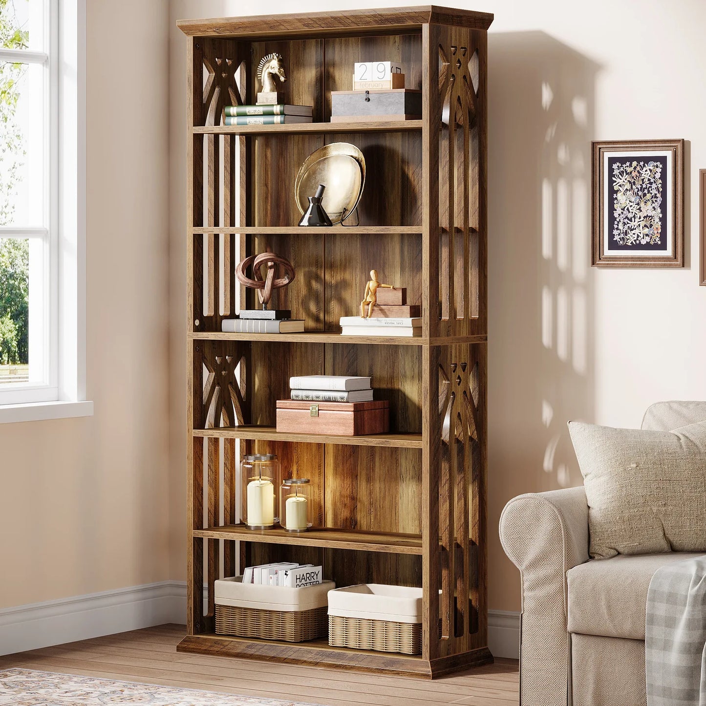 Tribesigns 6-Tier Bookshelf, 75-Inch Tall Bookcase,  Freestanding Display Shelves,