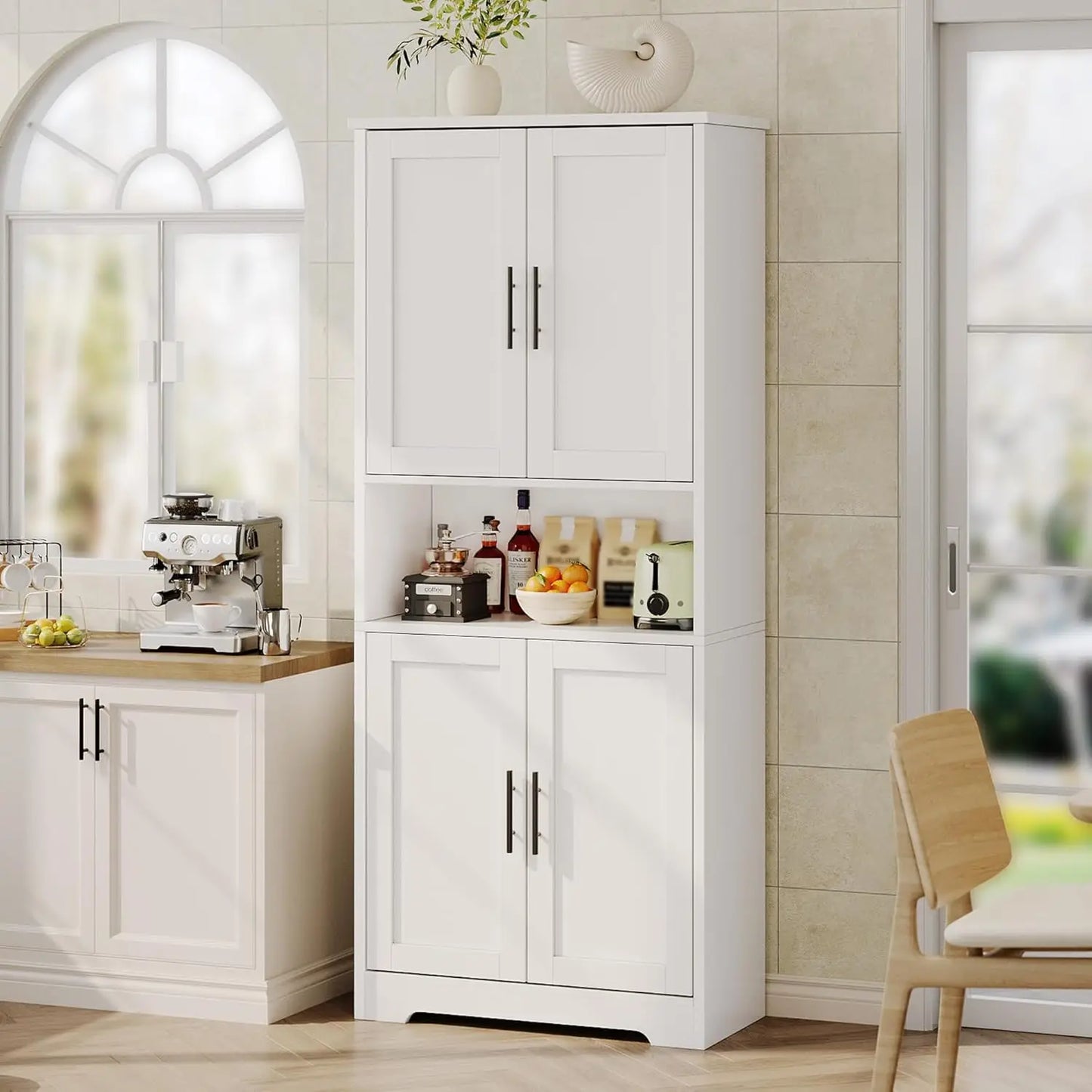 70 Inch Tall Kitchen Pantry Cabinet, Freestanding Storage Cabinet with 4 Doors and Adjustable Shelves,