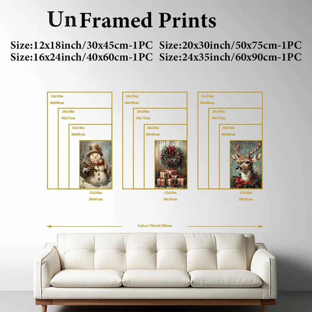 3pcs Eclectic Vintage Christmas Canvas Wall Art
