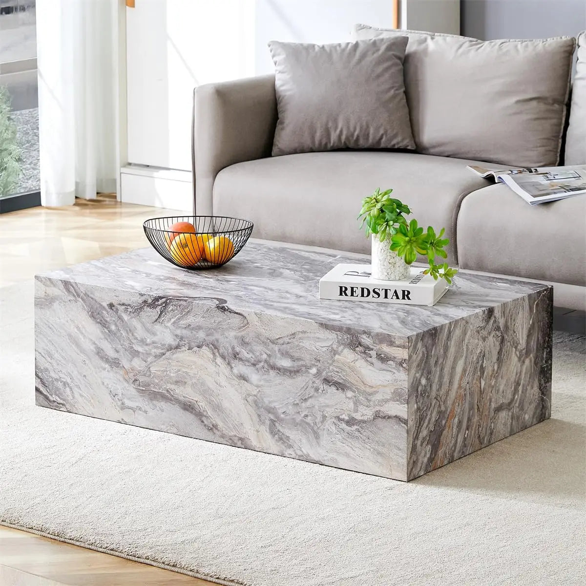 Coffee Table Living Room Table - Modern Faux Marble