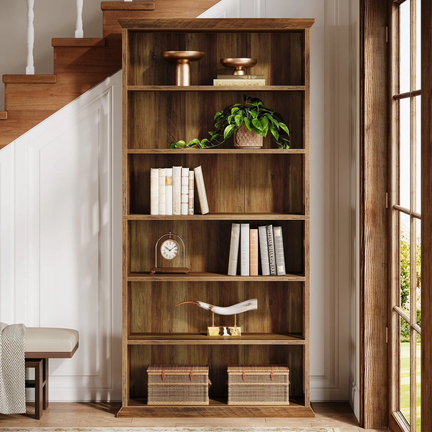 Tribesigns 6-Tier Bookshelf, 75-Inch Tall Bookcase,  Freestanding Display Shelves,