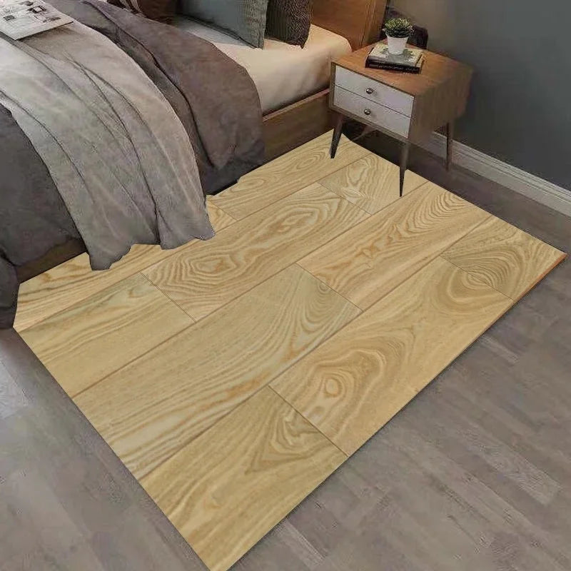 Rectangular Staggered 3d Planks Carpet Geometric Wood Grain Non-Slip Floor Rug