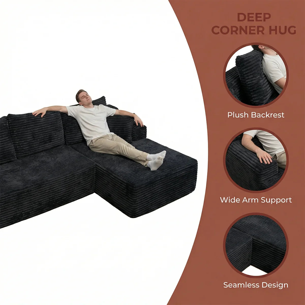 95" L-Shaped Sofa Chaise, Rabbit Fleece Upholstery, Ultra Soft & Comfortable, Ready to Use Out of the Box