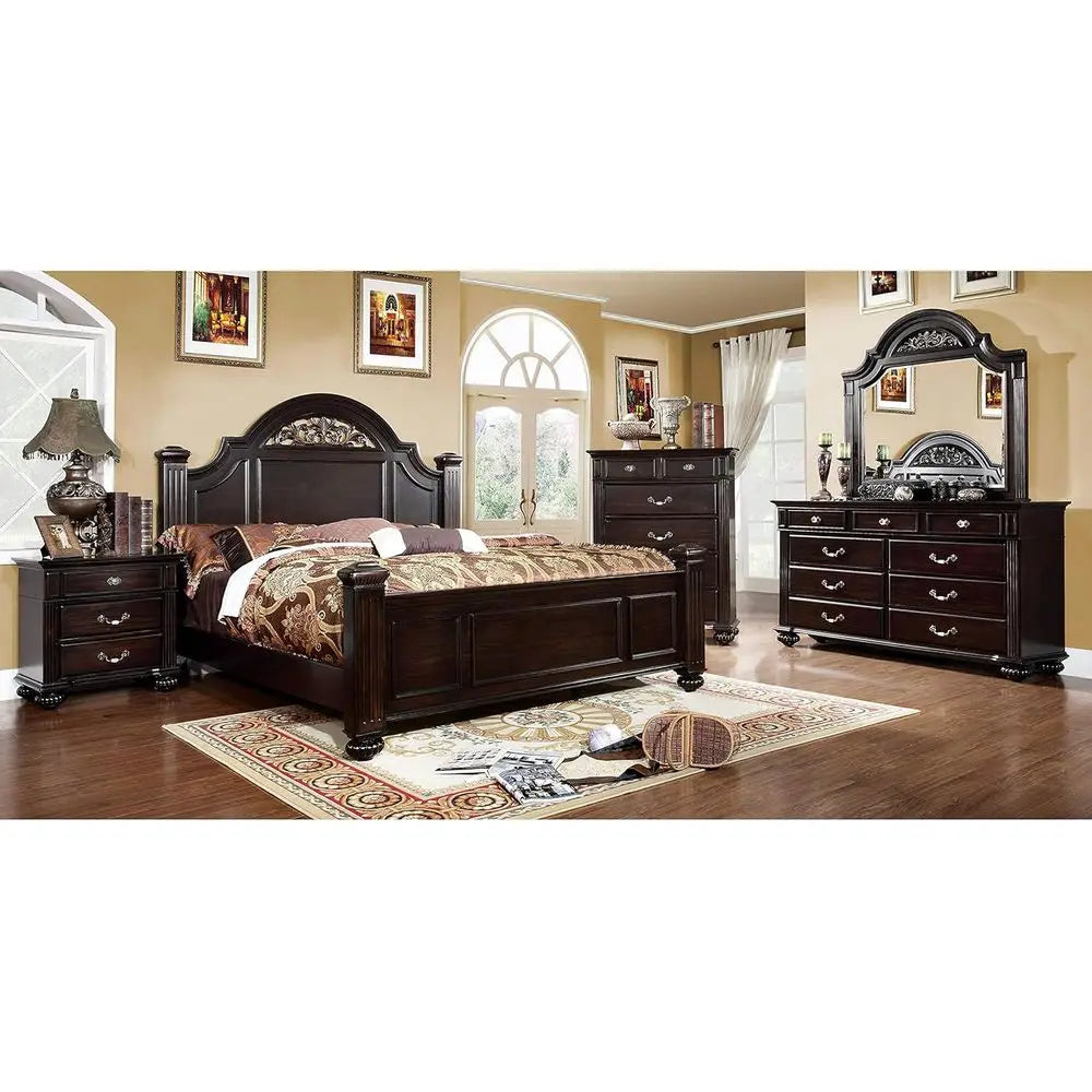 6-Piece Solid Wood Traditional Bedroom Set with Chest, Mirrored Dresser, 2 Nightstands,