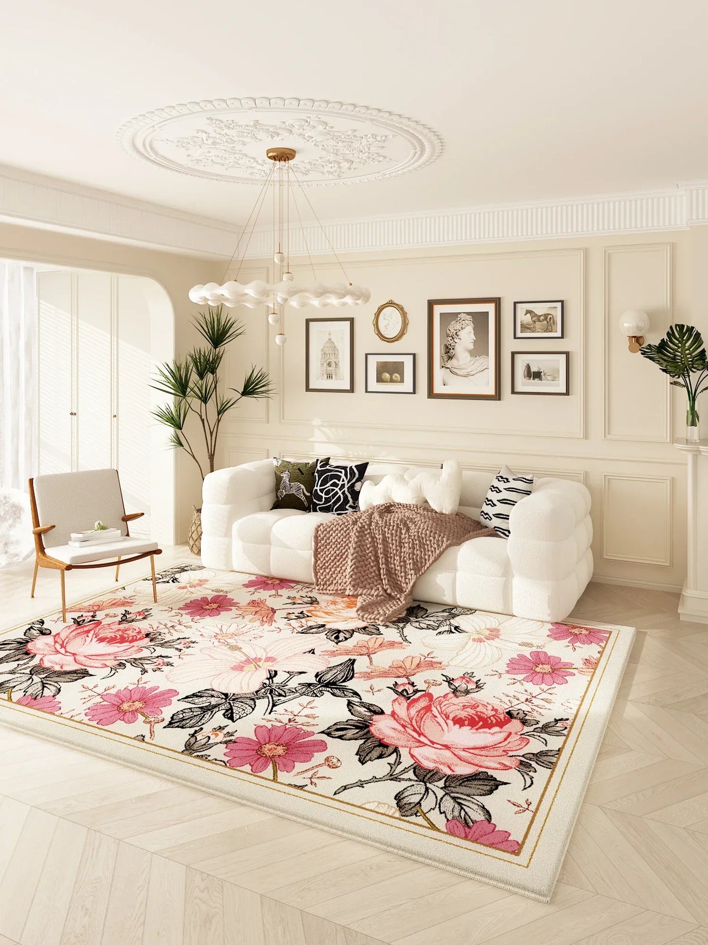 American Retro Carpets for Living Room Thick  Decor Flower Pattern Carpet