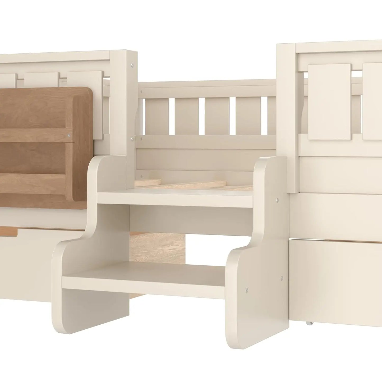 Full Size Kids Montessori Bed Frame with Stairs Bookshelf Drawers Storage Low Profile, 6 different finishes^








differeny