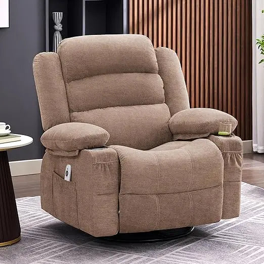 Rocker Recliner Chair with Heat and Massage,360° Swivel  with Cup Holder