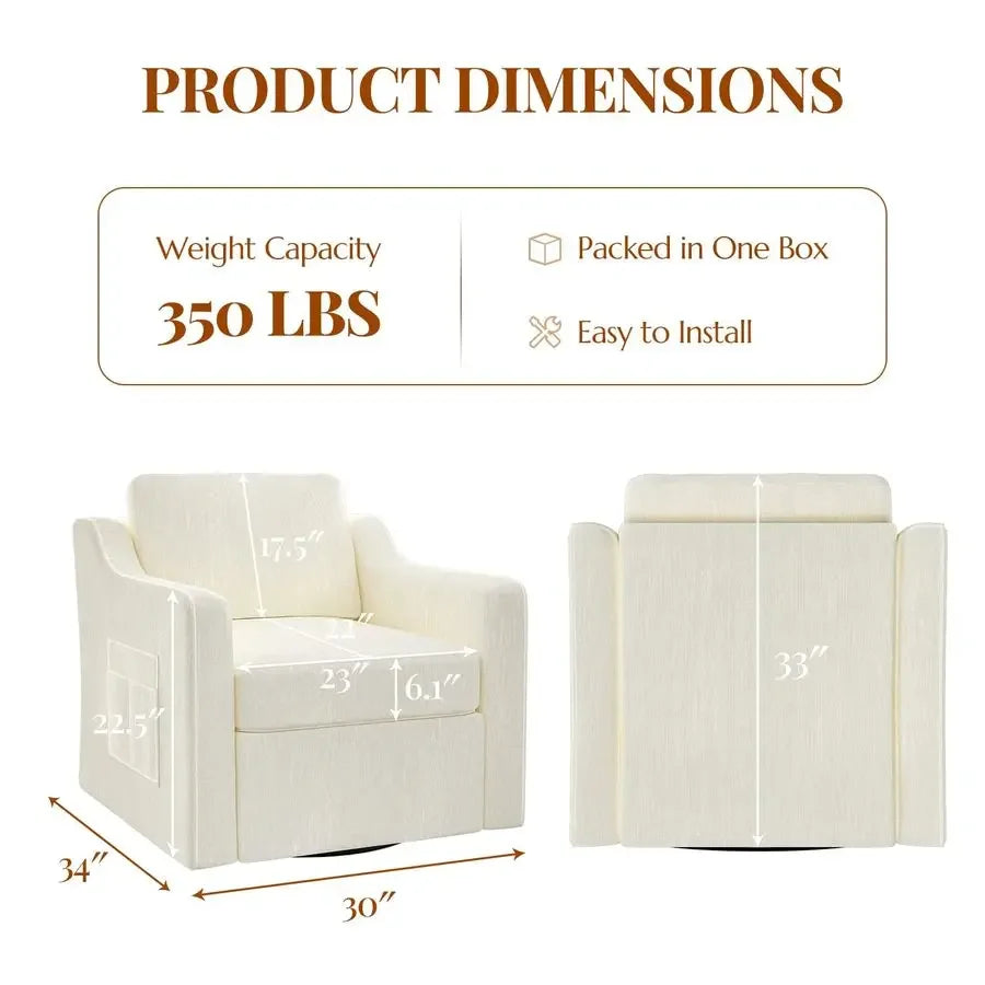 Swivel Accent Chair Set of 2, Large Comfy Reading Chairs, Upholstered