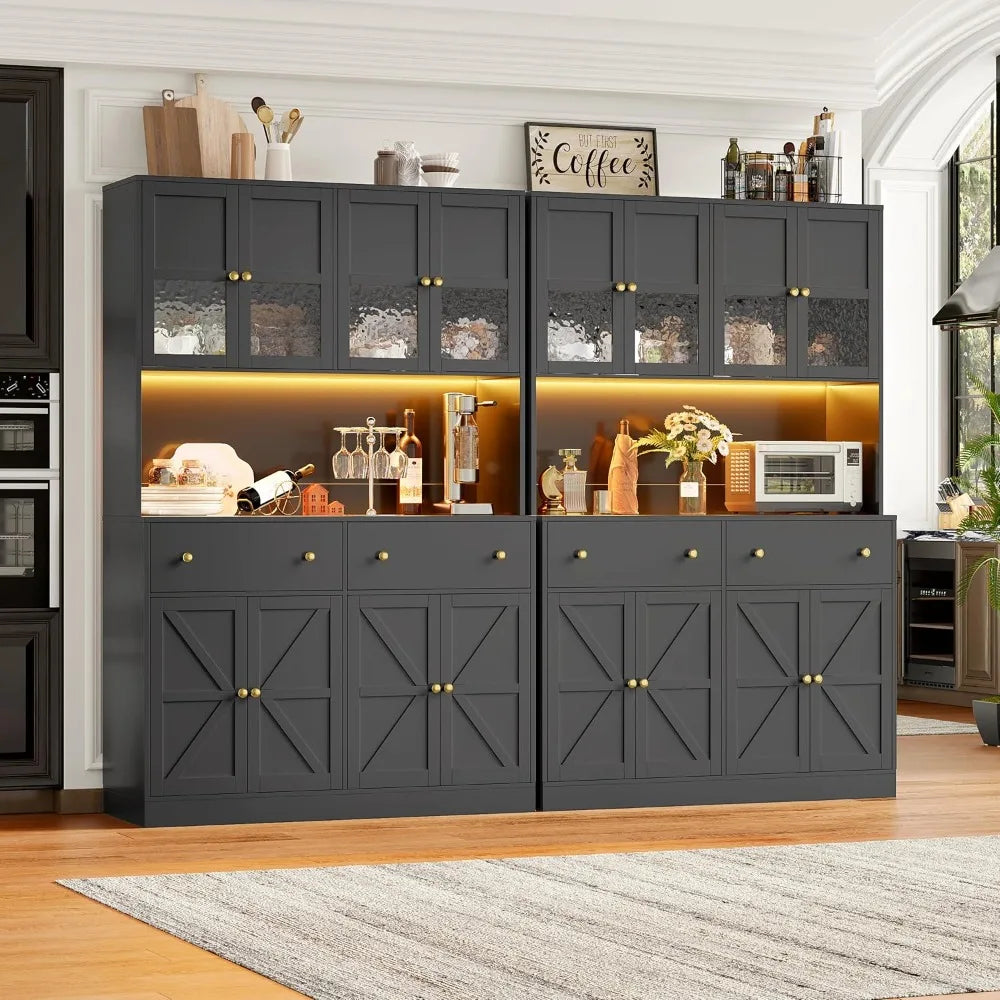 71 Inch Pantry with LED Light and Charging Station, Farmhouse Kitchen Pantry