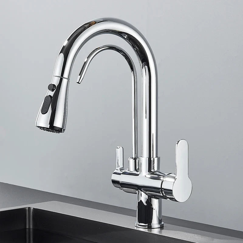 Quyanre Matte Black Filtered Crane For Kitchen Pull Out Spray 360 Rotation Water Sink Mixer Kitchen Faucet