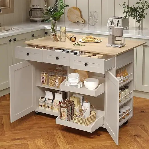 Kitchen Island Cart with 47.2" Wood Top, Island Table for Kitchen with Storage Cabinet