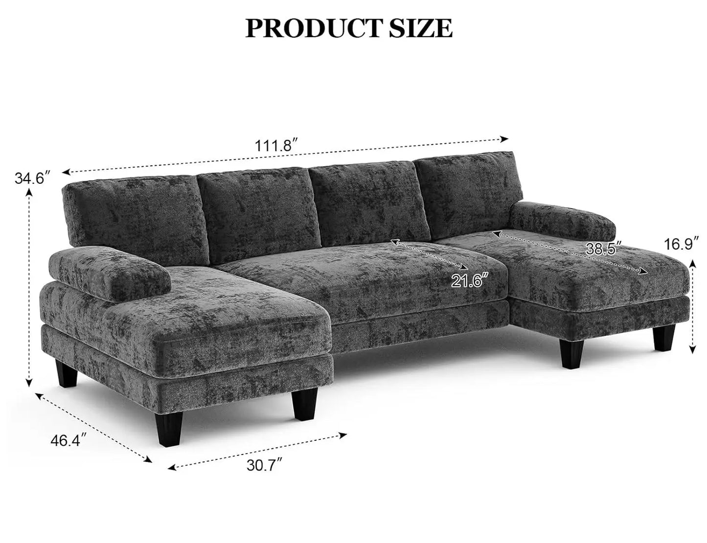 U Shaped Sectional Couch 111 Inch Modular Double Chaise Living Room Lounge