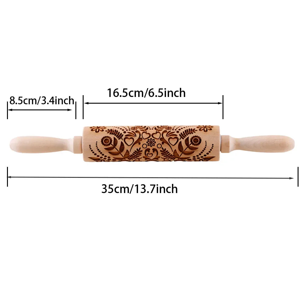 1 pcs Wooden Sunflower Embossed Rolling Pin