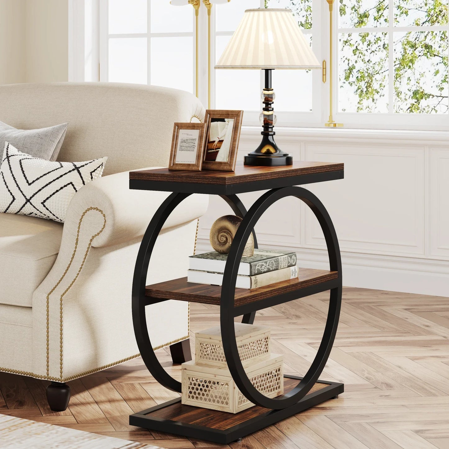 Tribesigns End Table, Narrow End Table with 3 Storage Shelves,