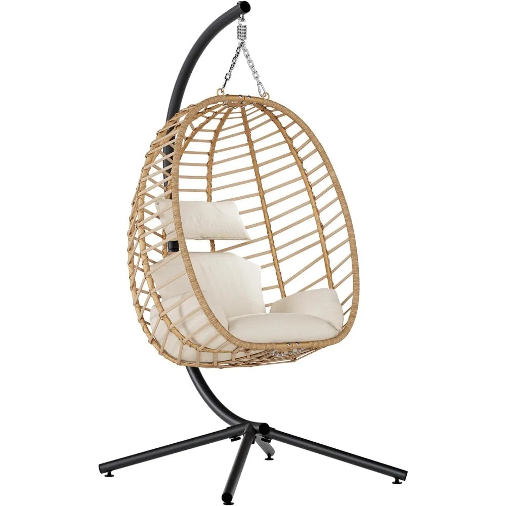Egg Swing Chair with Stand, Outdoor Patio Hanging Egg Chair, Indoor Hammock Chair
