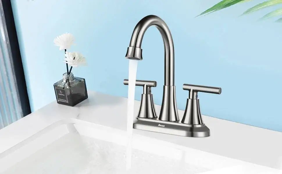 4 Inch Faucets 3 Hole, Bathroom Sink With Pop-Up Drain & Supply Hoses, 2-Handle 360 Swivel Spout Stainless Steel