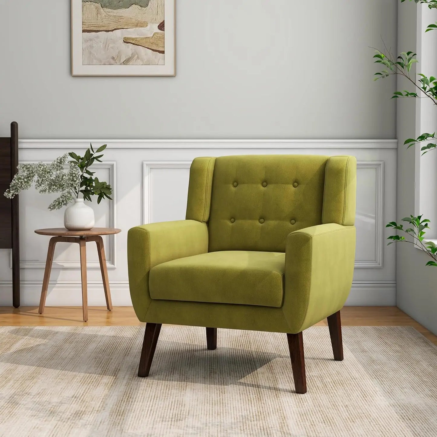 Modern Linen Accent Chair High-Resilient Sponge Comfy Reading Seat Floral Set 1,