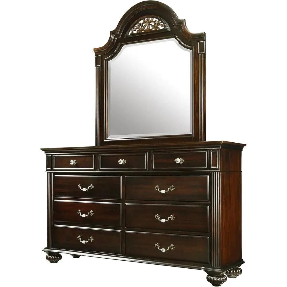 6-Piece Solid Wood Traditional Bedroom Set with Chest, Mirrored Dresser, 2 Nightstands,