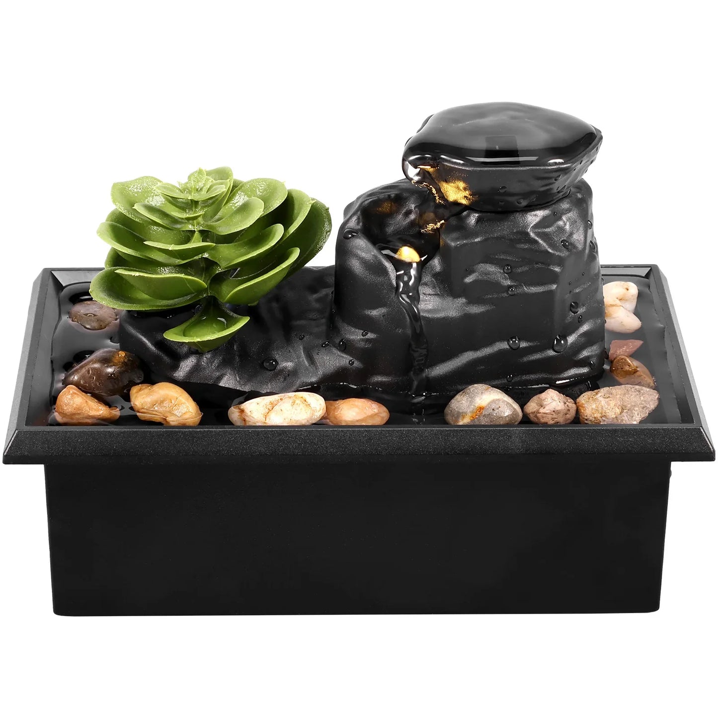 Tabletop Waterfall Home Decor  Desktop Fountain with Soft Lights Flowing Water Ornaments