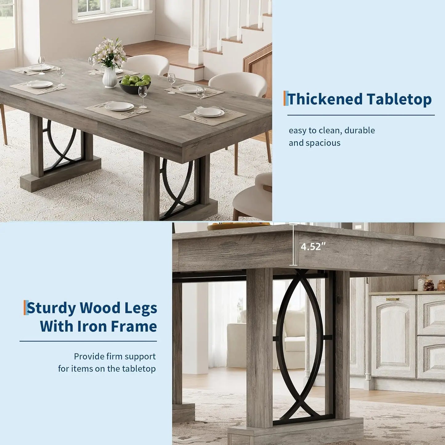 71-Inch Wooden Kitchen Table with Two Drawers Rectangular Large Dining Table