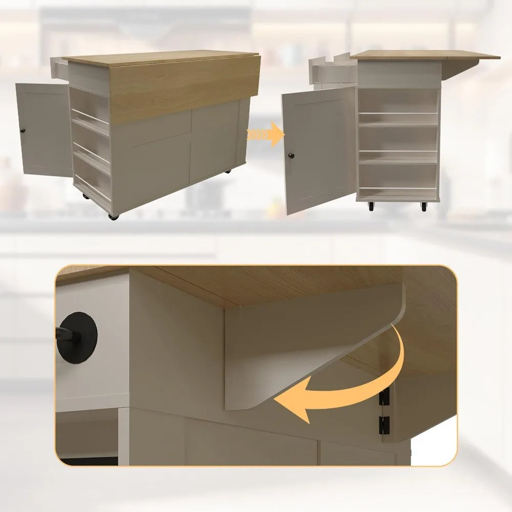 Kitchen Island Cart with 47.2" Wood Top, Island Table for Kitchen with Storage Cabinet