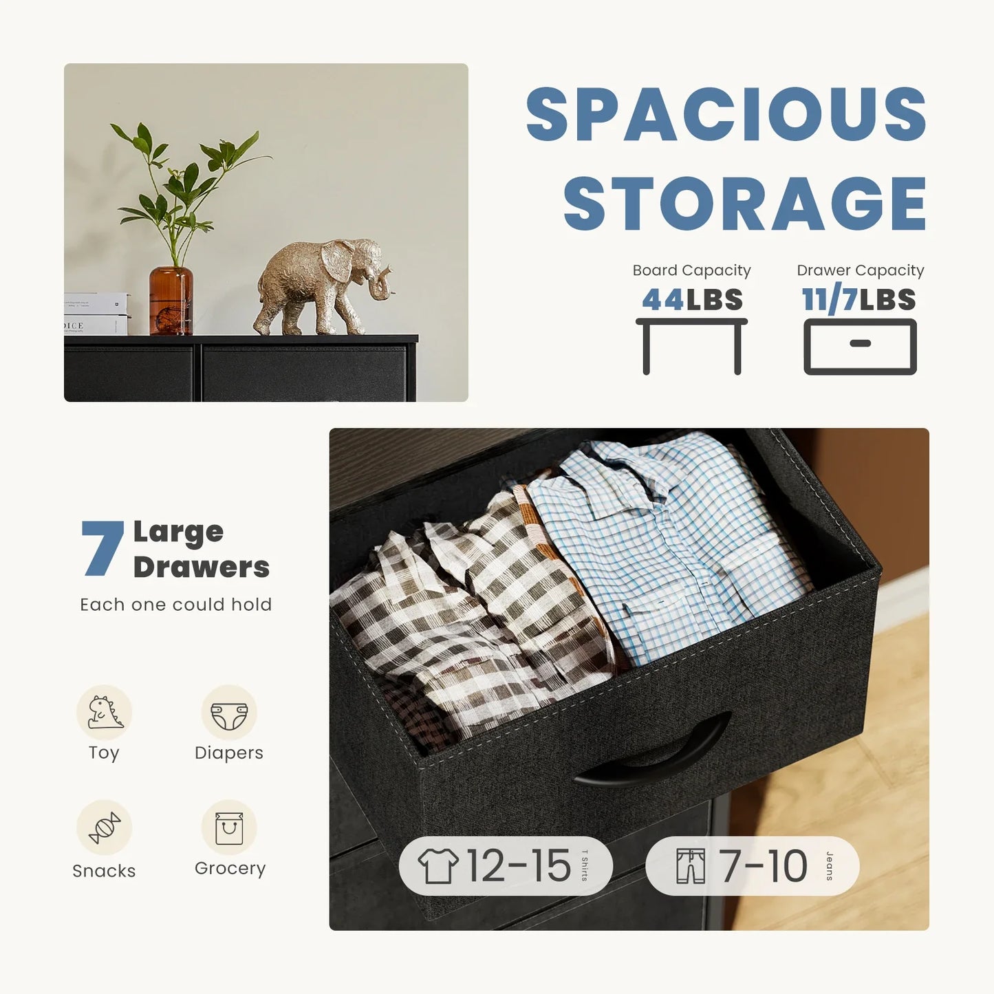 JHK Desser For Bedroom With 7 Fabric Drawers Closet Chest For Living Room Display Cabinet