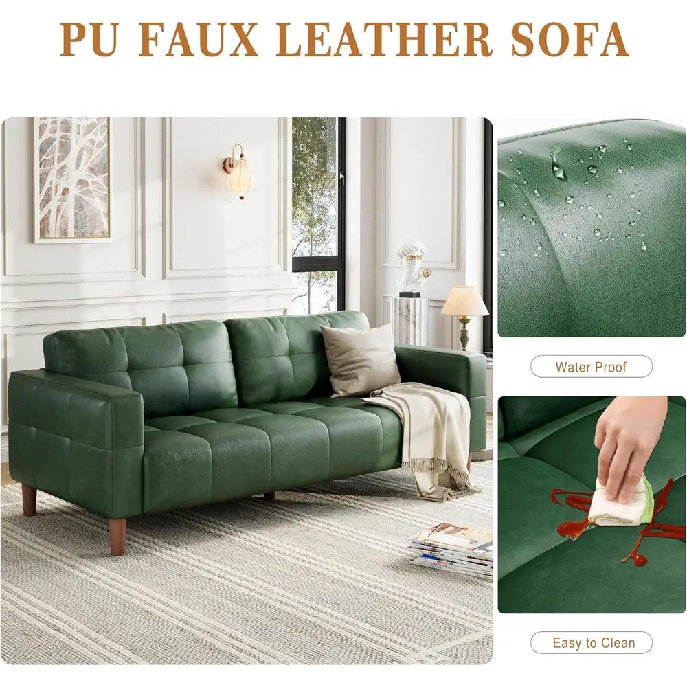 Tri-Seat Wide Leather Sofa with Spring Cushion, Deep Seating and Removable Back Cushions