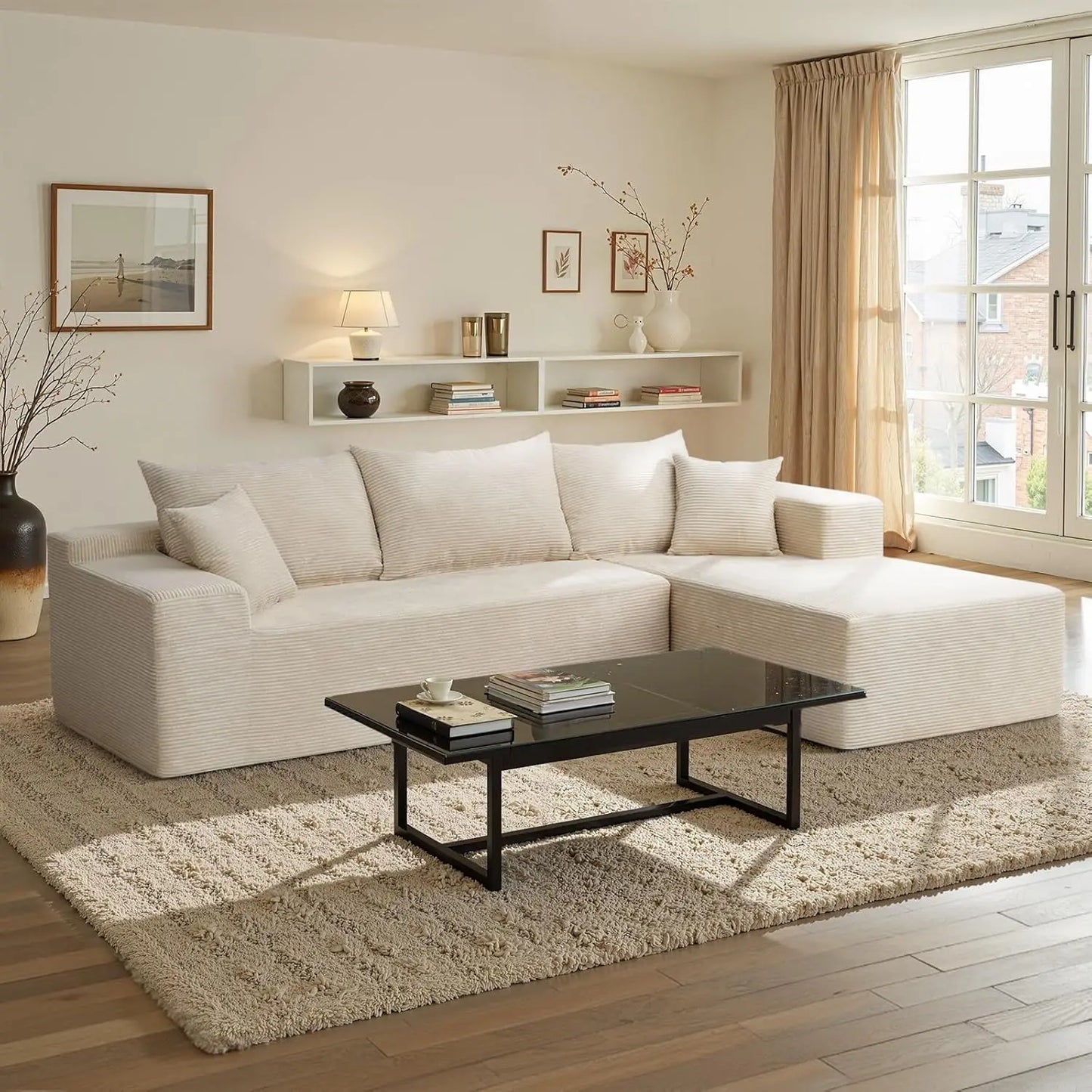 L-Shape Sectional Sofa with Chaise Deep Seat Living Room No Assembly