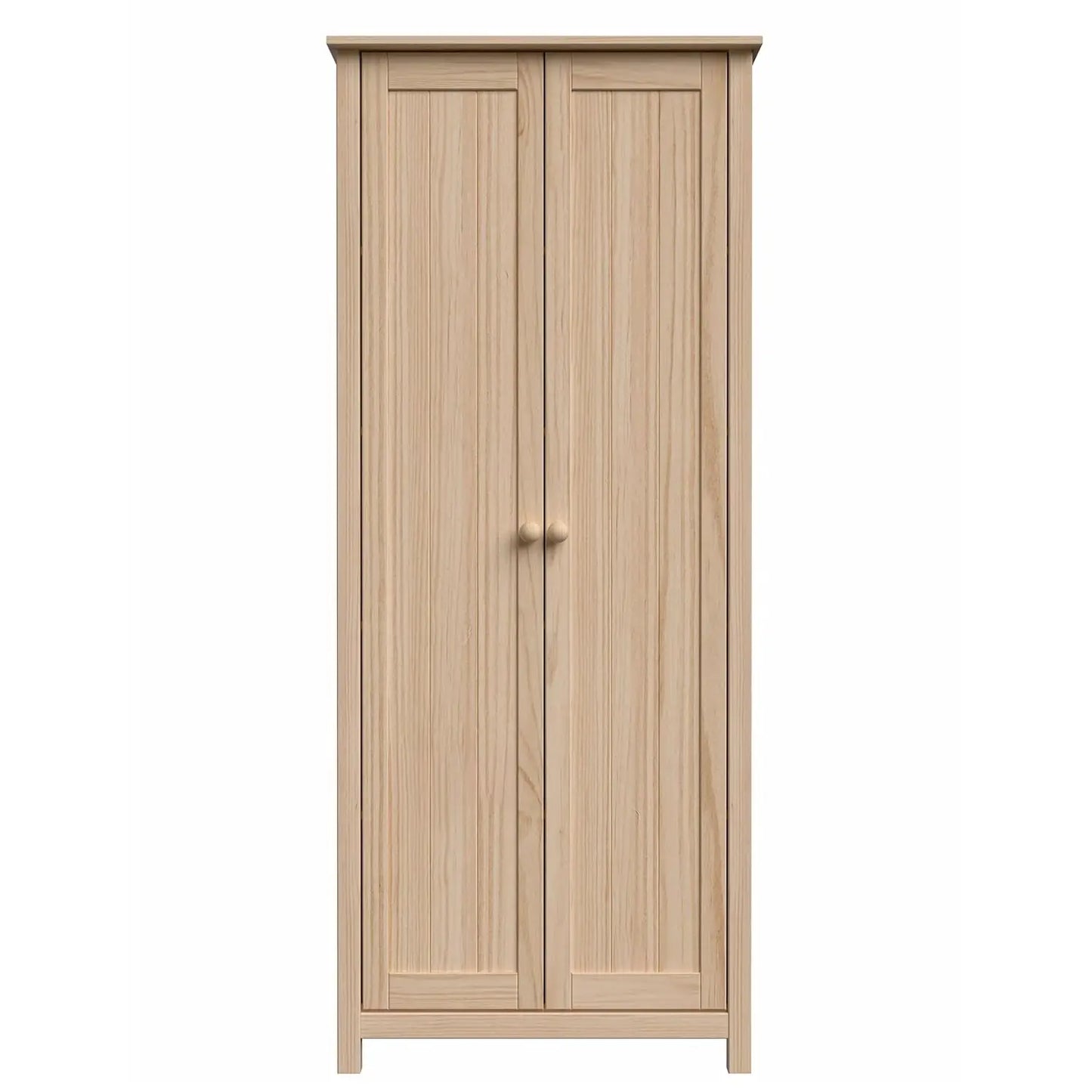 Solid Wood Armoire – 2-Door Wardrobe Cabinet with Adjustable Shelves, Tall Bedroom Storage Closet, Unfinished