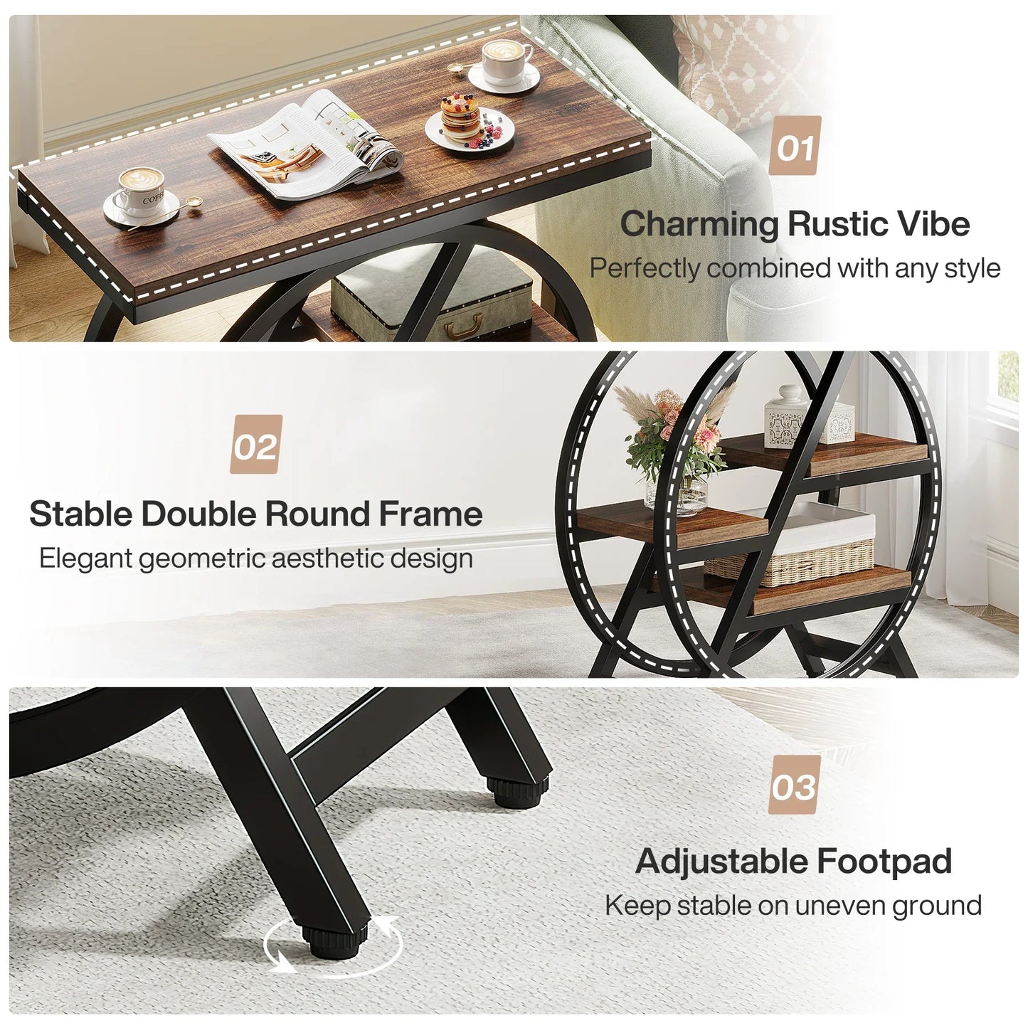 Tribesigns End Table, Narrow End Table with 3 Storage Shelves,