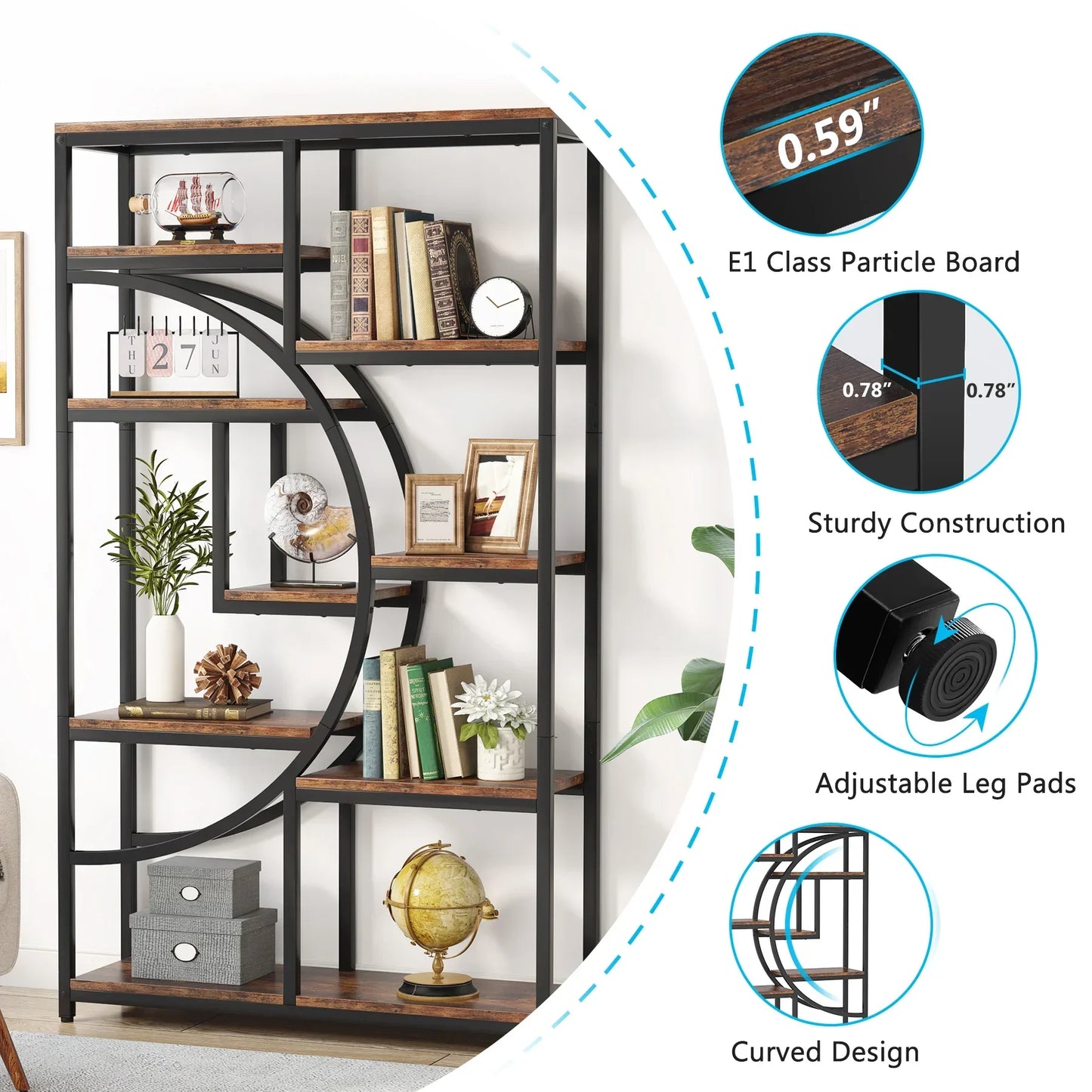 Tribesigns Bookshelf Industrial 5 Tier Etagere Bookcase,